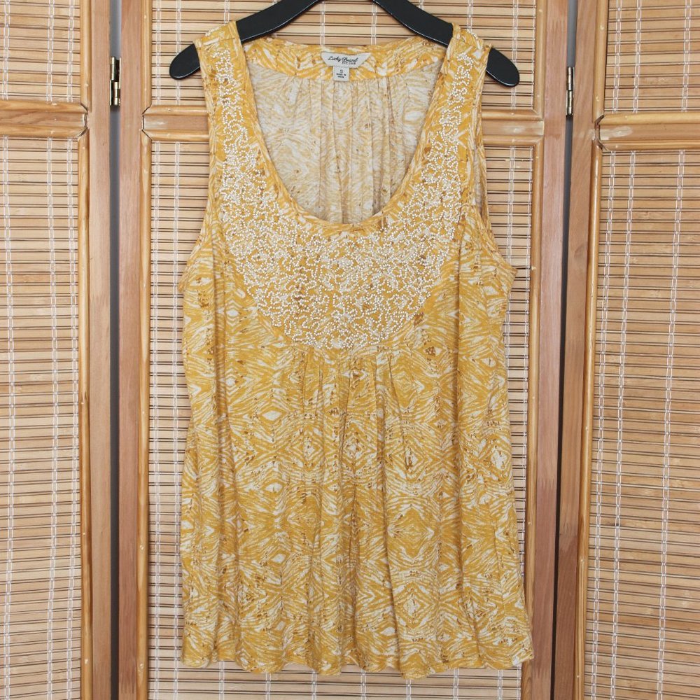 Lucky Brand | Yellow & White Beaded Sleeveless Top Size Small